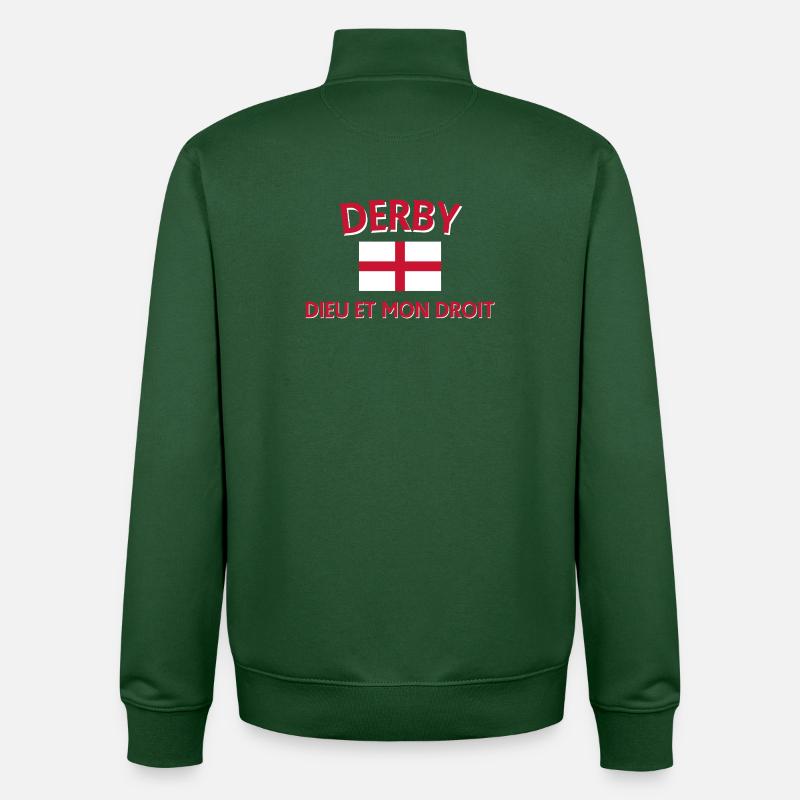 Derby Angleterre Dieu et mon droit - Sweat zippé unisexe en coton bio Stanley/Stella - vert bouteille