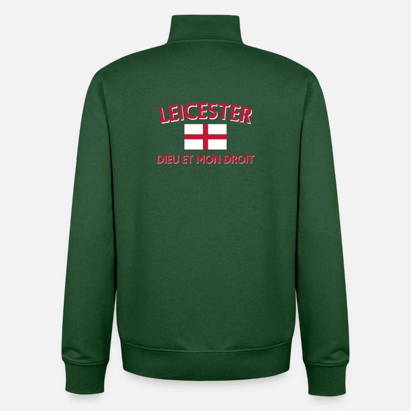 Leicester Angleterre Drapeau et devise - Sweat zippé unisexe en coton bio Stanley/Stella - vert bouteille