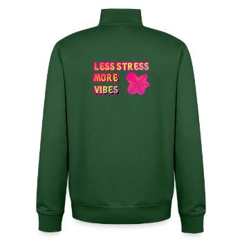 Weniger Stress, mehr Vibes, Neon-Psy. - Unisex Organic Zip Sweatshirt von Stanley/Stella - Flaschengrün - Hinten - AI Model Male 185 dark (185cm)