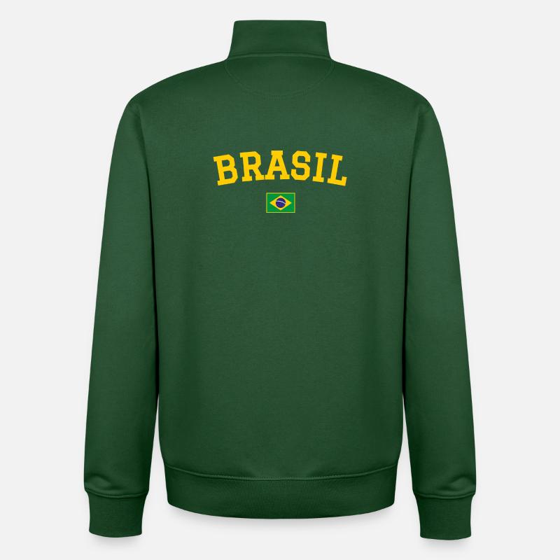 Drapeau du Brésil jaune - Sweat zippé unisexe en coton bio Stanley/Stella - vert bouteille
