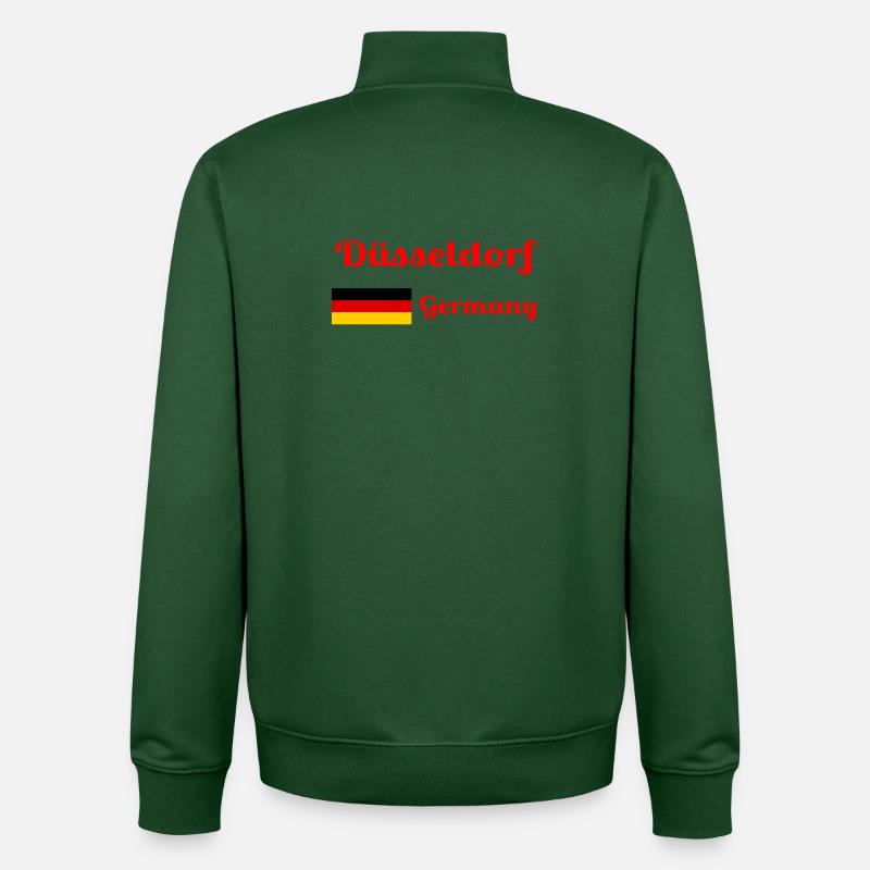 Düsseldorf, Allemagne - Imprimés élégants - Sweat zippé unisexe en coton bio Stanley/Stella - vert bouteille