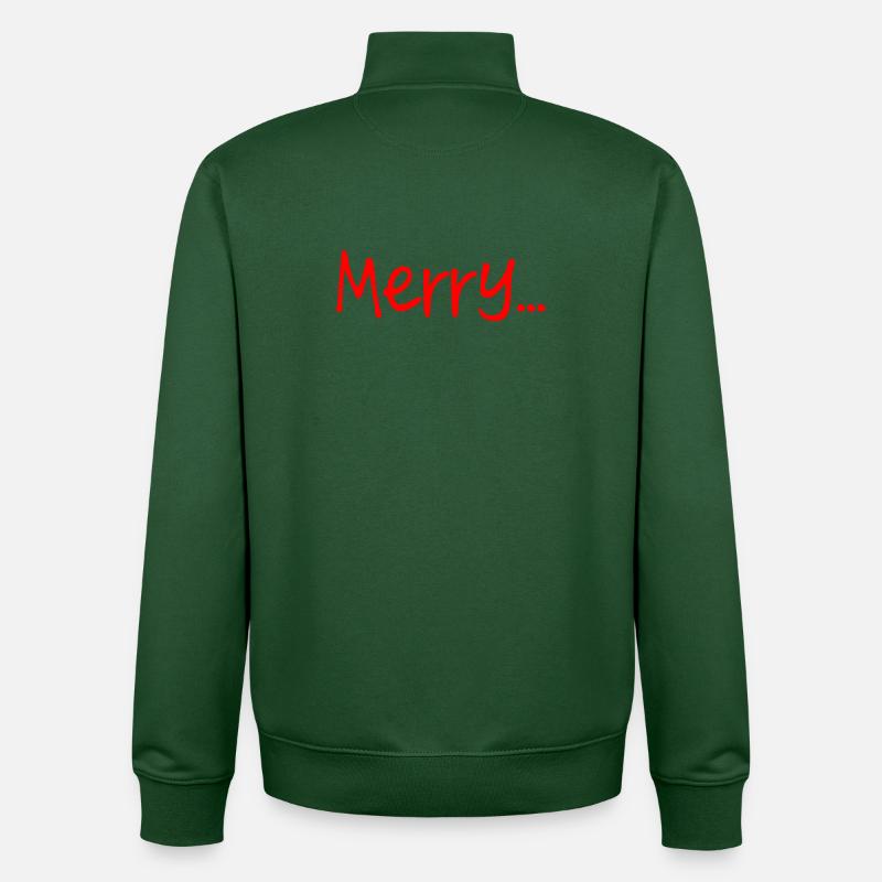 Red Merry Script on Black - Unisex Organic Zip Sweatshirt by Stanley/Stella - bottle green