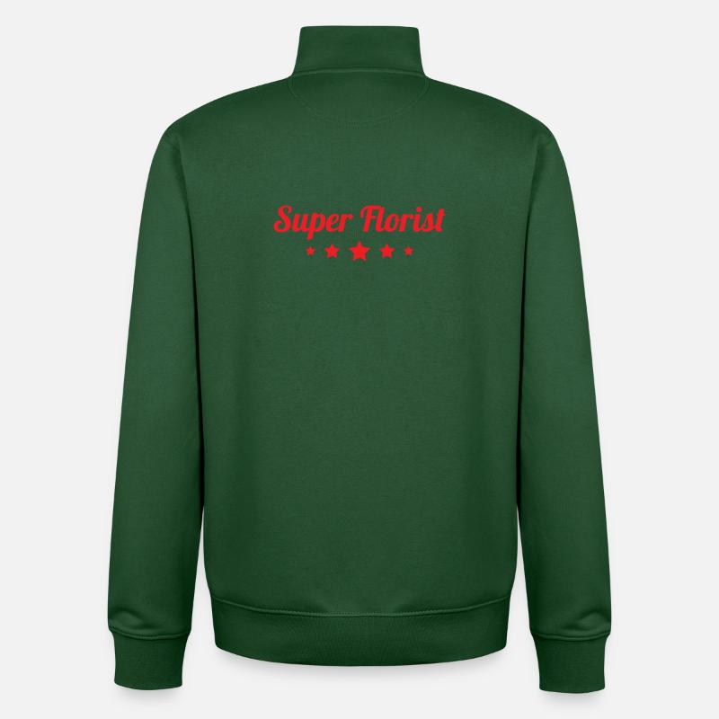 Super Fleuriste élégant calligraphie rouge - Sweat zippé unisexe en coton bio Stanley/Stella - vert bouteille