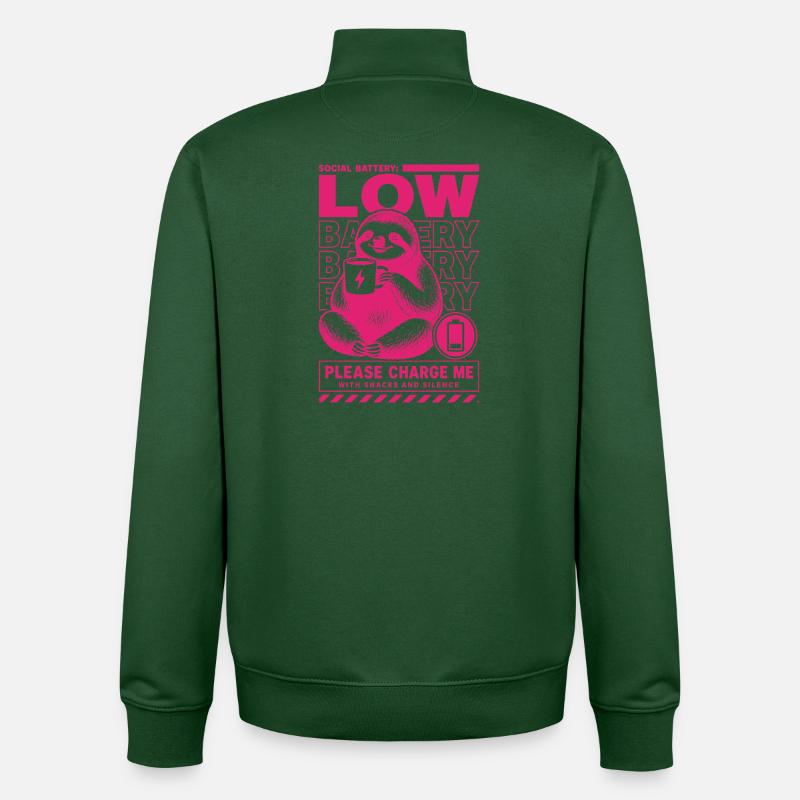 Low Battery Sloth Funny Design - Unisex Organic Zip Sweatshirt by Stanley/Stella - bottle green