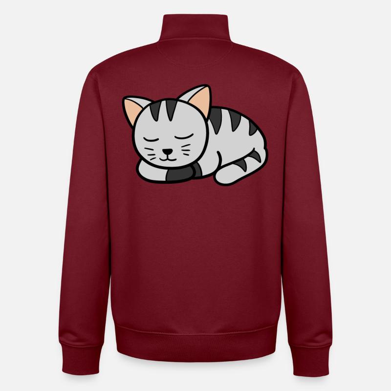 Chaton endormi - Sweat zippé unisexe en coton bio Stanley/Stella - bordeaux