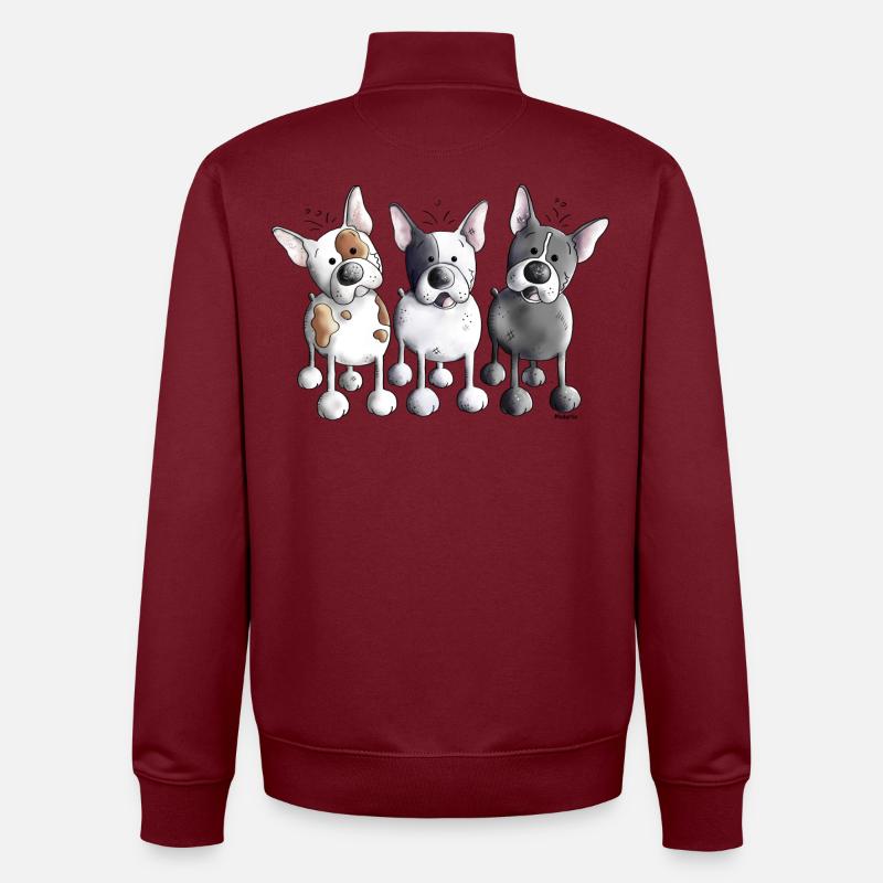 Trois bouledogues français - Bouledogue - Chien - Sweat zippé unisexe en coton bio Stanley/Stella - bordeaux