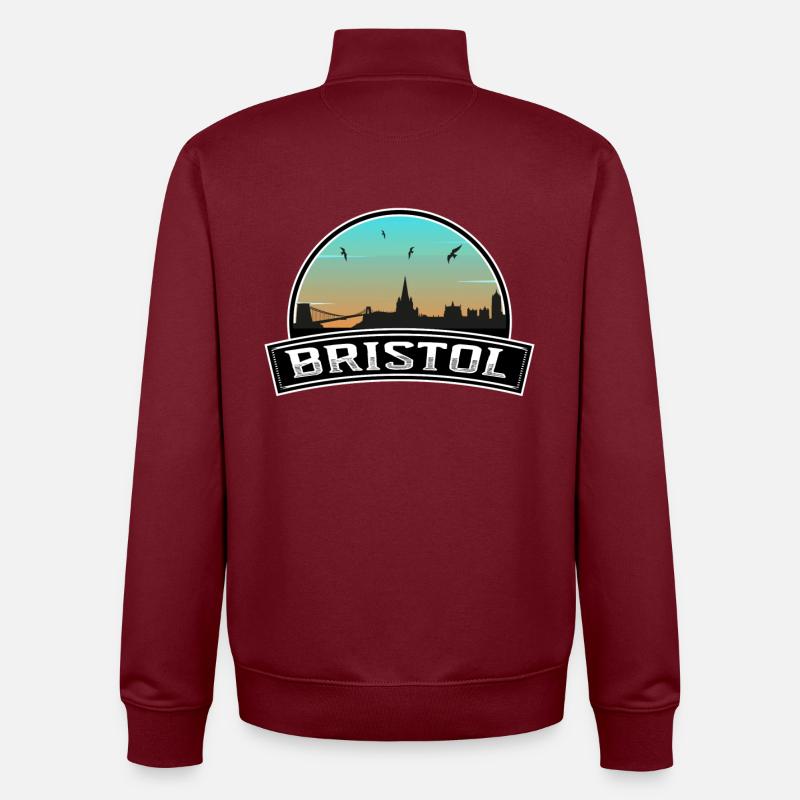 Bristol Angleterre Skyline Souvenir britannique - Sweat zippé unisexe en coton bio Stanley/Stella - bordeaux