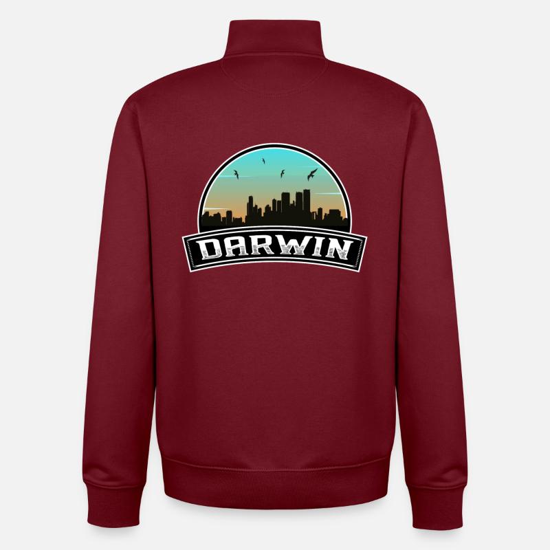 Darwin Australia Skyline Australian Souvenir - Unisex Organic Zip Sweatshirt by Stanley/Stella - burgundy