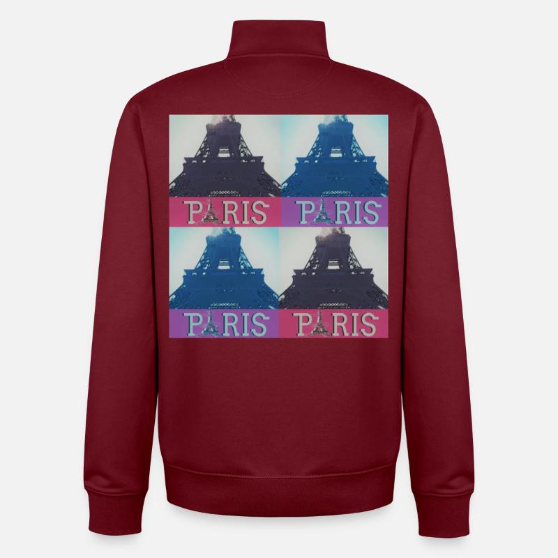 Paris Eiffel - Sweat zippé unisexe en coton bio Stanley/Stella - bordeaux