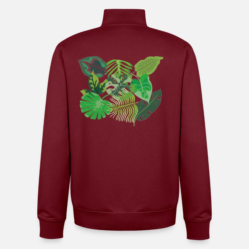 Feuilles de style jungle vert tropical - Sweat zippé unisexe en coton bio Stanley/Stella - bordeaux