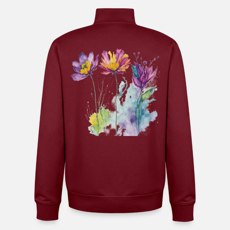 Aquarelle florale - Sweat zippé unisexe en coton bio Stanley/Stella - bordeaux