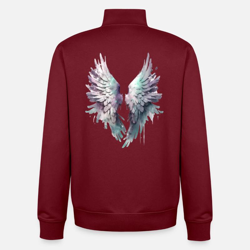 Ailes Aquarelle Pastel - Sweat zippé unisexe en coton bio Stanley/Stella - bordeaux