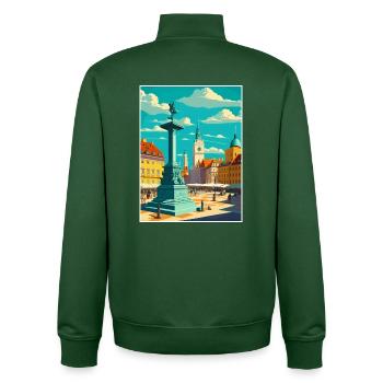 Warsaw Poland Cityscape Retro Travel Poster - Unisex Organic Zip Sweatshirt by Stanley/Stella - bottle green - Back - AI Model Male 185 dark (185cm)