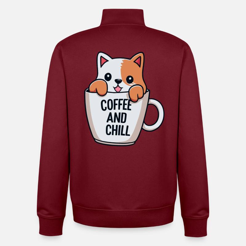 Cute Cat in Coffee Mug Design - Unisex Organic Zip Sweatshirt by Stanley/Stella - burgundy