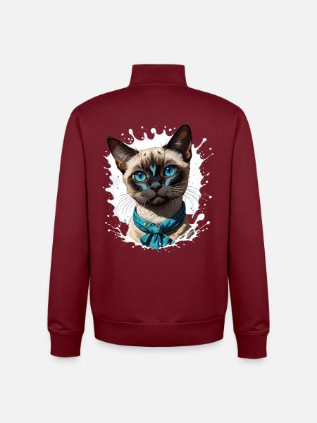 Siamkatze mit Blauem Halstuch - Unisex Organic Zip Sweatshirt von Stanley/Stella - Burgunderrot