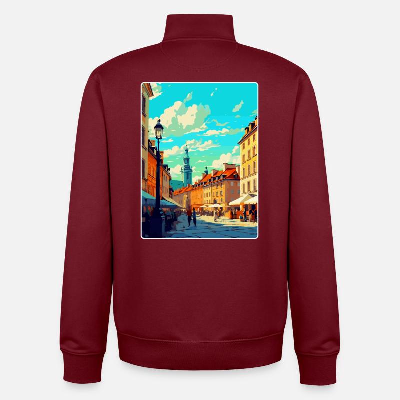 Varsovie Pologne Affiche de voyage vintage WPA Souvenir - Sweat zippé unisexe en coton bio Stanley/Stella - bordeaux