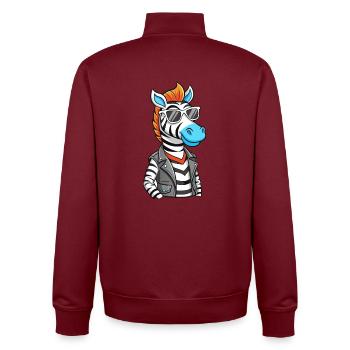 Zebra Funny Cartoon Kawaii Jacket Sunglasses - Unisex Organic Zip Sweatshirt by Stanley/Stella - burgundy - Back - AI Model Male 185 dark (185cm)