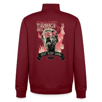Wenn du durch die Hölle gehst, geh weiter - Unisex Organic Zip Sweatshirt von Stanley/Stella - Burgunderrot - Hinten - AI Model Male 185 dark (185cm)