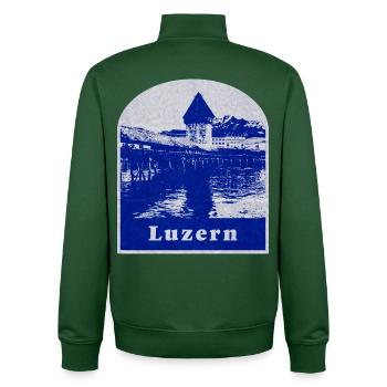 Lucerne, Suisse - Sweat zippé unisexe en coton bio Stanley/Stella - vert bouteille - Dos - AI Model Male 185 dark (185cm)