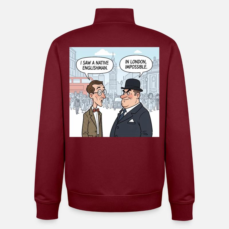 Illustration d’un Anglais natif de Londres - Sweat zippé unisexe en coton bio Stanley/Stella - bordeaux