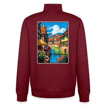 Colmar France Vintage Travel Poster Cityscape WPA - Unisex Organic Zip Sweatshirt by Stanley/Stella - burgundy - Back - AI Model Male 185 dark (185cm)