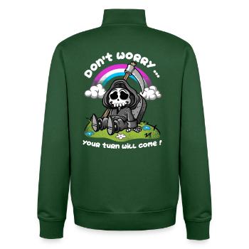 Le sarcasme de la mort - Sweat zippé unisexe en coton bio Stanley/Stella - vert bouteille - Dos - AI Model Male 185 dark (185cm)