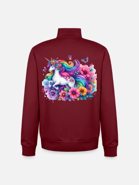 Regenbogen Blumen Einhorn - Unisex Organic Zip Sweatshirt von Stanley/Stella - Burgunderrot