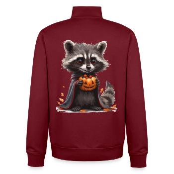 Waschbaer Halloween Kürbisfreude - Unisex Organic Zip Sweatshirt von Stanley/Stella - Burgunderrot - Hinten - AI Model Male 185 dark (185cm)