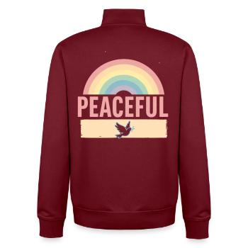 Paisible – Arc-en-ciel et colombe de la paix Design rétro - Sweat zippé unisexe en coton bio Stanley/Stella - bordeaux - Dos - AI Model Male 185 dark (185cm)