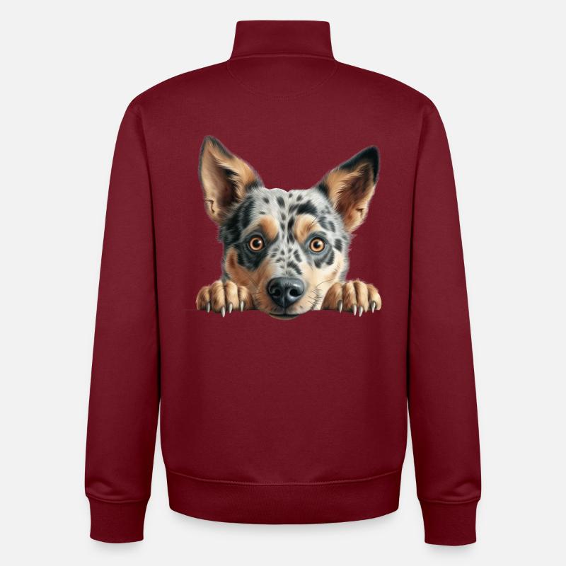 Merle Mutt Peekaboo Portrait - Sweat zippé unisexe en coton bio Stanley/Stella - bordeaux