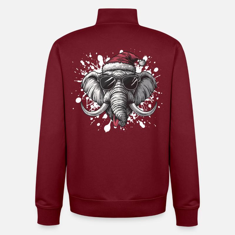 Mammoth Christmas Funny Elephant - Unisex Organic Zip Sweatshirt by Stanley/Stella - burgundy