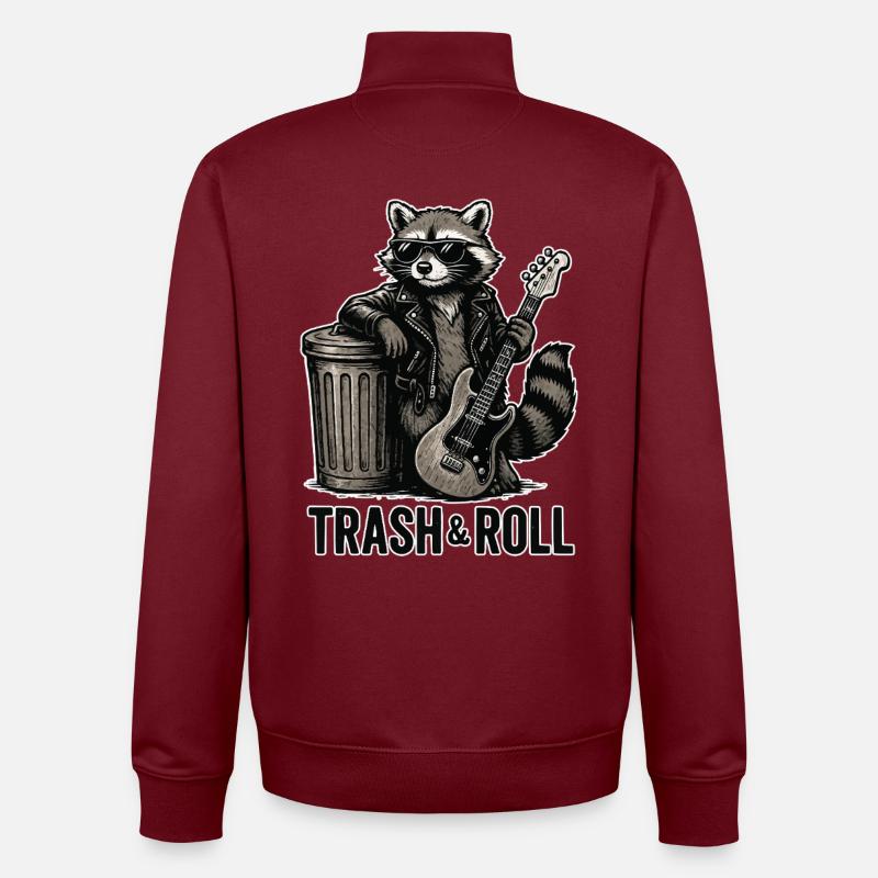 Trash & Roll Raccoon with Guitar - Unisex Organic Zip Sweatshirt by Stanley/Stella - burgundy