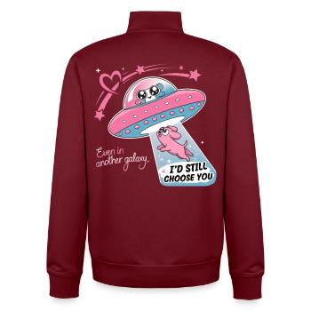 Humour Chien Amour Infini Cadeau Maîtresse Maître - Sweat zippé unisexe en coton bio Stanley/Stella - bordeaux - Dos - AI Model Male 185 dark (185cm)