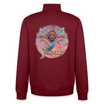 Doux Jésus - Sweat zippé unisexe en coton bio Stanley/Stella - bordeaux - Dos - AI Model Male 185 dark (185cm)