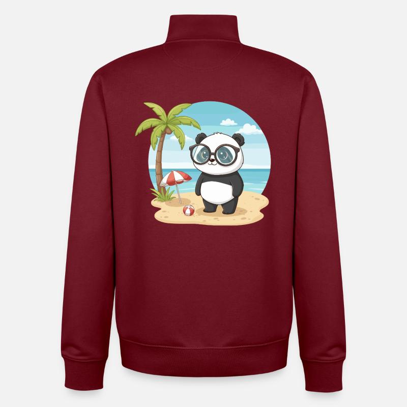 Süßer Panda mit Brille Strand-Sommerurlaub - Unisex Organic Zip Sweatshirt von Stanley/Stella - Burgunderrot