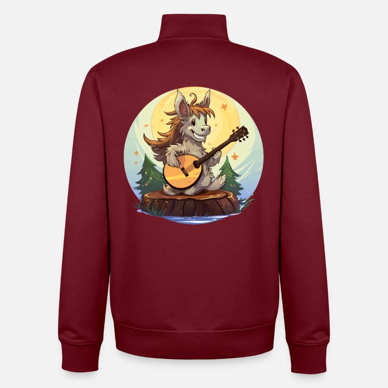 Guitariste de Moonlight Donkey - Sweat zippé unisexe en coton bio Stanley/Stella - bordeaux