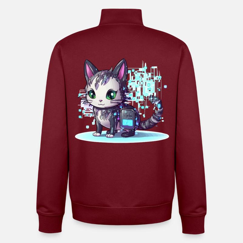 Cybercat Neon Pixel Magic - Unisex Organic Zip Sweatshirt by Stanley/Stella - burgundy