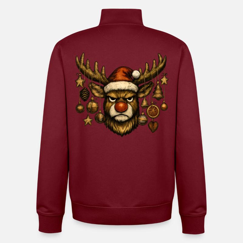 Hirsch Rudolph Joyeux Noël - Sweat zippé unisexe en coton bio Stanley/Stella - bordeaux