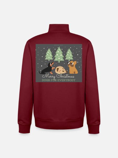 Merry Christmas Dogs For All - Unisex Organic Zip Sweatshirt by Stanley/Stella - burgundy