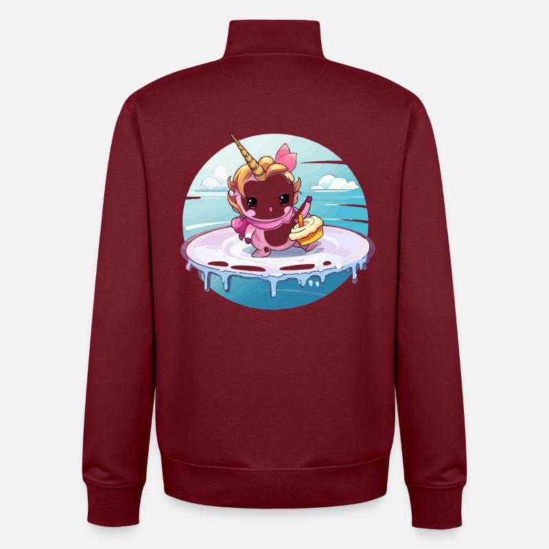 Einhorn am Surfbrett mit Cupcake - Unisex Organic Zip Sweatshirt von Stanley/Stella - Burgunderrot