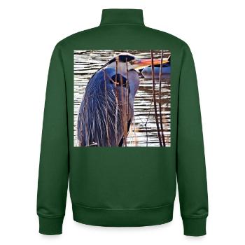 Grey Heron at the Lake - Nature Photography Wildlife - Unisex Organic Zip Sweatshirt by Stanley/Stella - bottle green - Back - AI Model Male 185 dark (185cm)