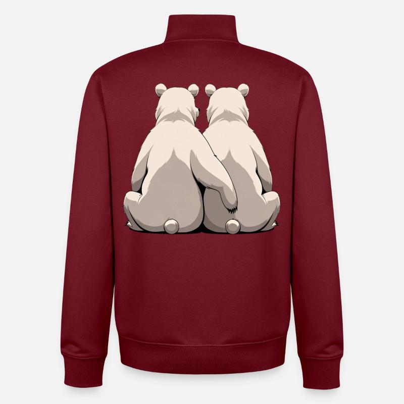 Deux ours blancs dos à dos - Sweat zippé unisexe en coton bio Stanley/Stella - bordeaux