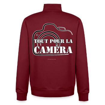 EVERYTHING FOR THE CAMERA. - Unisex Organic Zip Sweatshirt by Stanley/Stella - burgundy - Back - AI Model Male 185 dark (185cm)