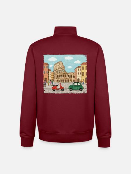 Rome City Skyline Colosseum Modern Line Art - Unisex Organic Zip Sweatshirt by Stanley/Stella - burgundy