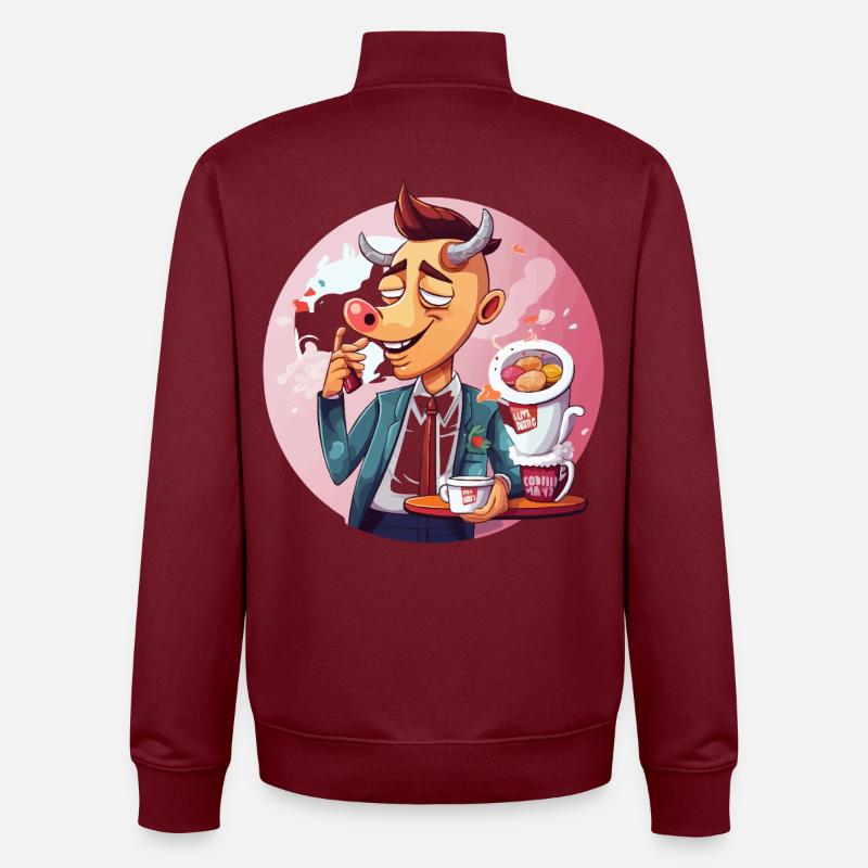 Büro-Bulle mit Kaffee und Kuchen - Unisex Organic Zip Sweatshirt von Stanley/Stella - Burgunderrot