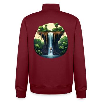 Alien am Wasserfall im Dschungel - Unisex Organic Zip Sweatshirt von Stanley/Stella - Burgunderrot - Hinten - AI Model Male 185 dark (185cm)