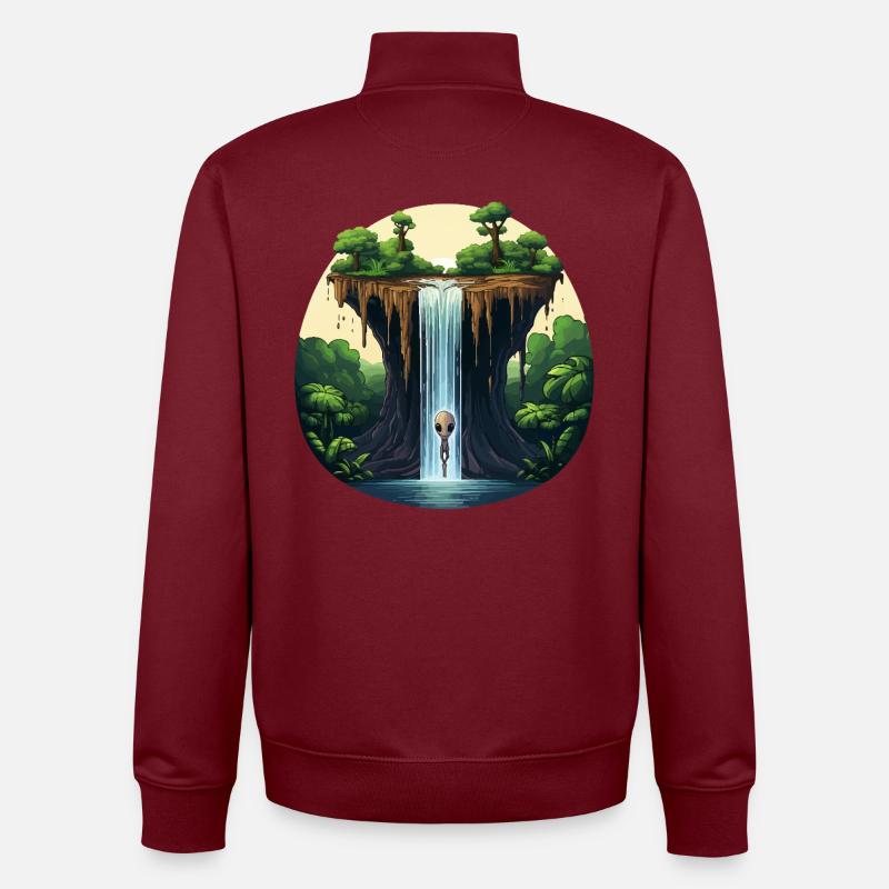 Alien am Wasserfall im Dschungel - Unisex Organic Zip Sweatshirt von Stanley/Stella - Burgunderrot