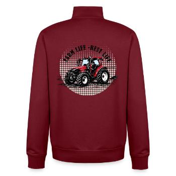 Farm Vibes – Roter Traktor Retro Halftone - Unisex Organic Zip Sweatshirt von Stanley/Stella - Burgunderrot - Hinten - AI Model Male 185 dark (185cm)