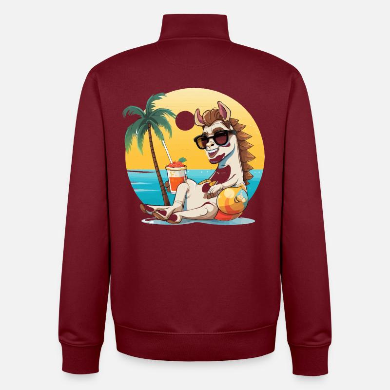 Sunny Beach Llama en vacances - Sweat zippé unisexe en coton bio Stanley/Stella - bordeaux
