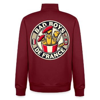 French Fry Beret Trio Design - Unisex Organic Zip Sweatshirt by Stanley/Stella - burgundy - Back - AI Model Male 185 dark (185cm)